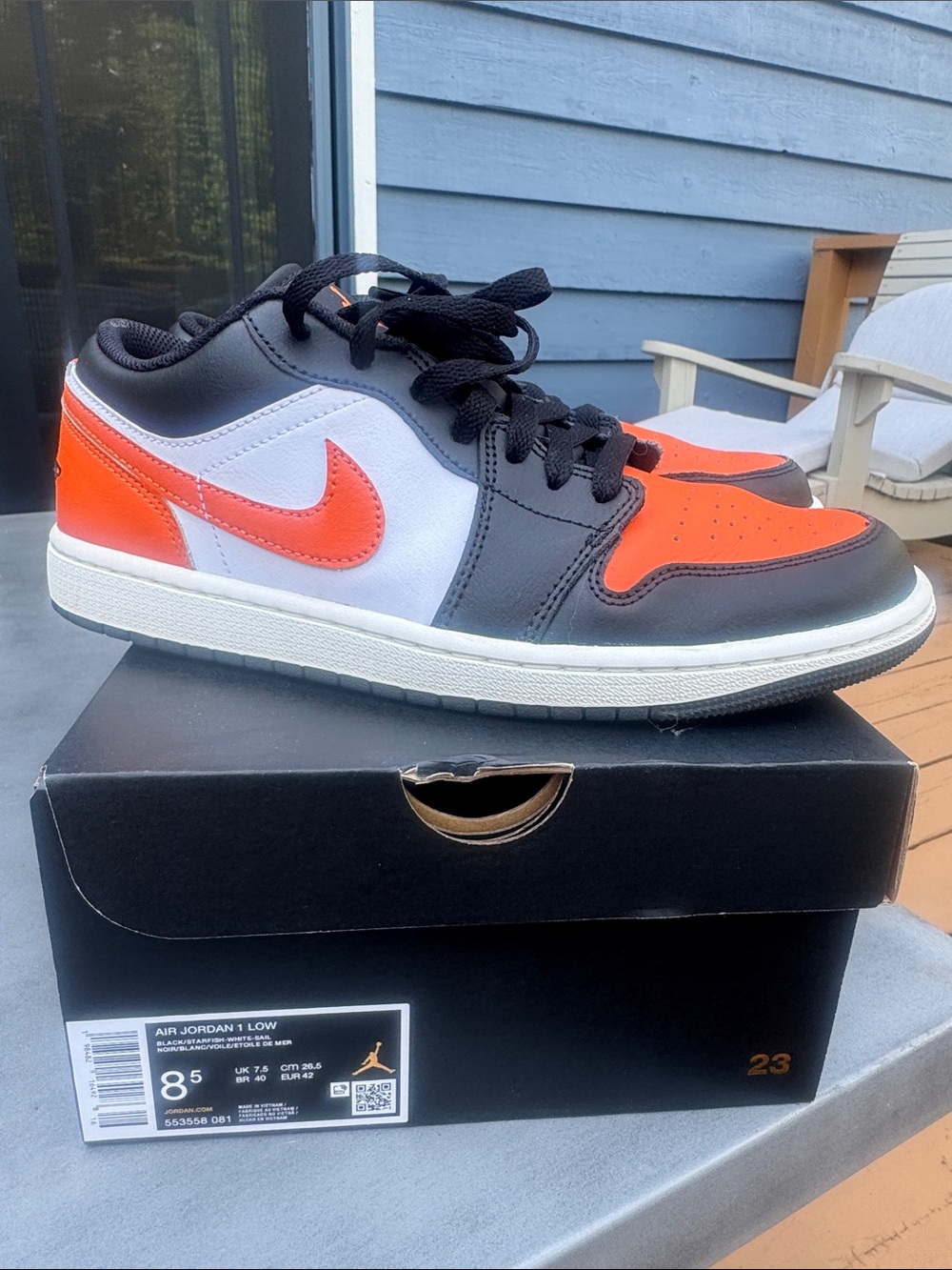 Nike Air Jordan 1 Low - Black/White/Orange Men's Sneakers - Picture 3 of 14